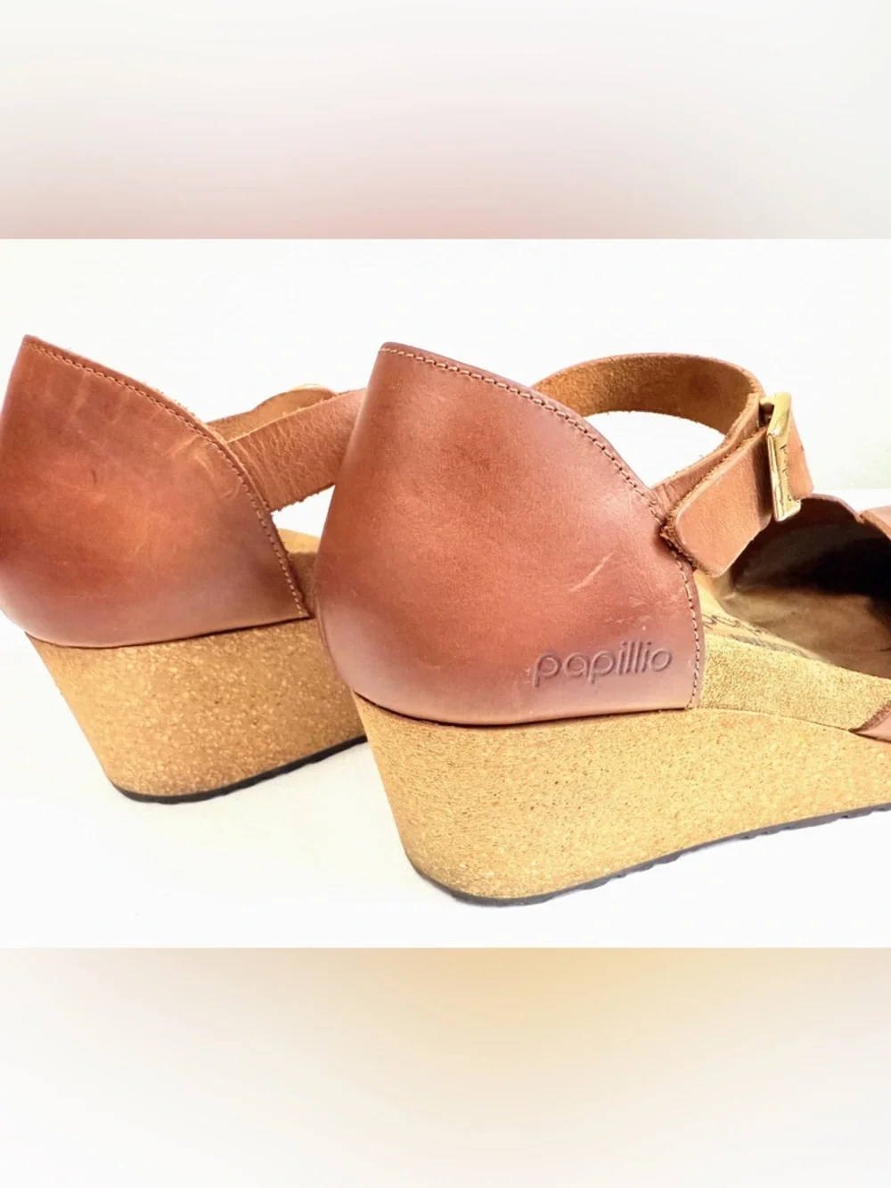Papillio Birkenstock Cognac Leather Mary Jane Wedge Comfort Shoes 39 - Picture 13 of 16